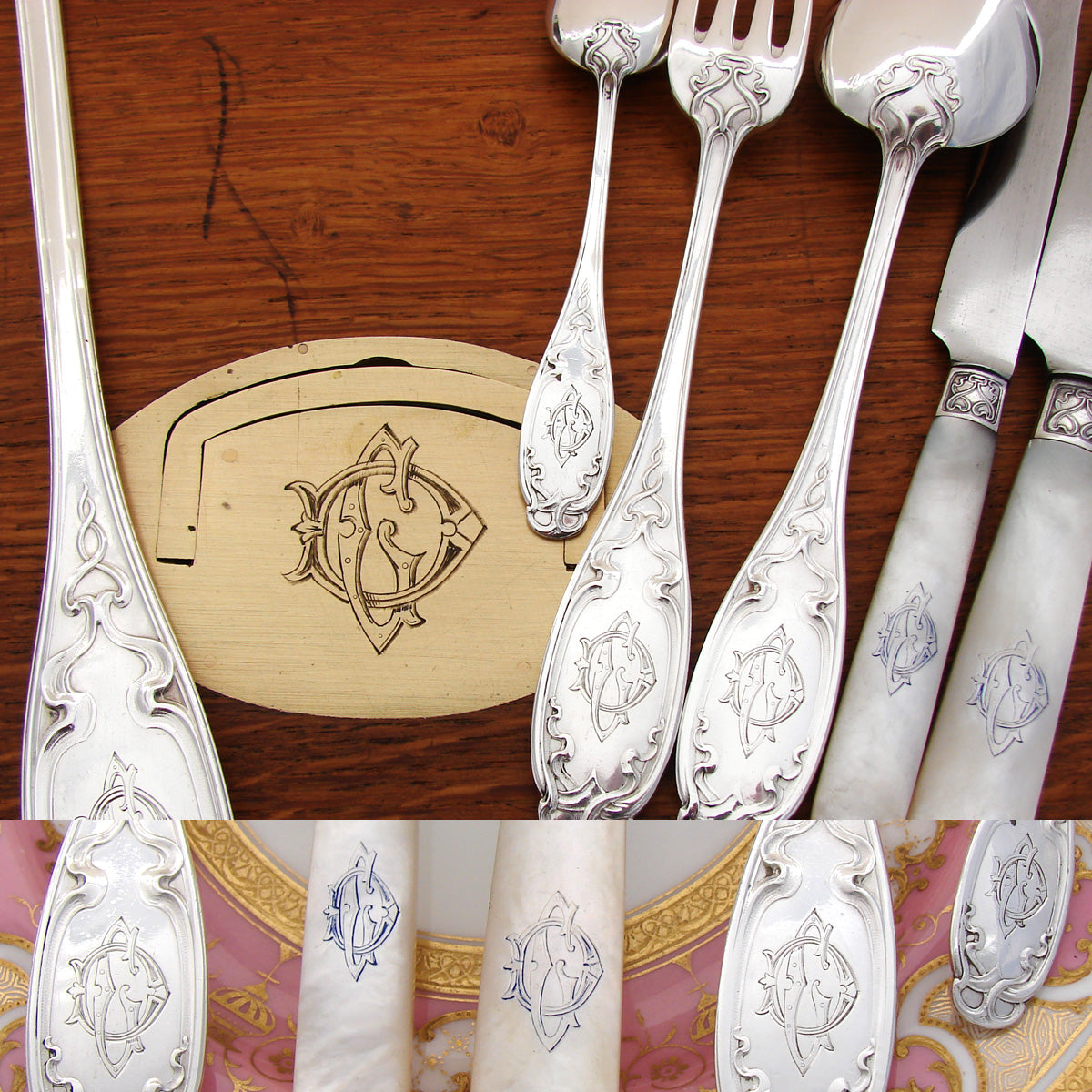 RARE Antique French Sterling Silver 60pc Flatware Set, 5pc for TWELVE with Ladle, Chest