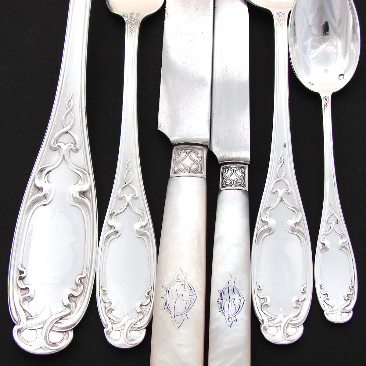 RARE Antique French Sterling Silver 60pc Flatware Set, 5pc for TWELVE with Ladle, Chest