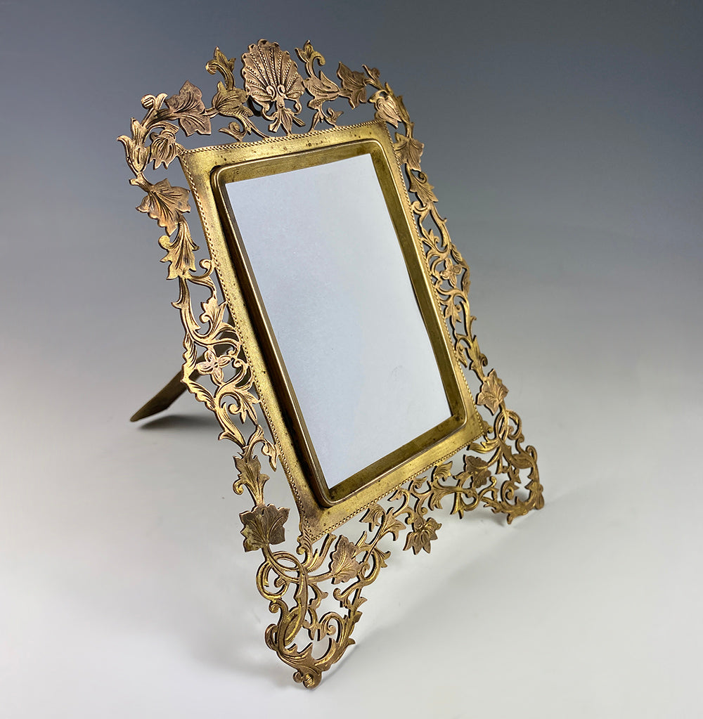 Antique French Ornate and Engraved 6 3/8" Tall Carte de Visite Photo Frame, Easel Stand or Hang