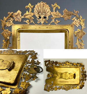 Antique French Ornate and Engraved 6 3/8" Tall Carte de Visite Photo Frame, Easel Stand or Hang