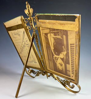 Fabulous Antique French Double Cabinet Card 10.5" Frame with Kiln-fired Champleve Enamel