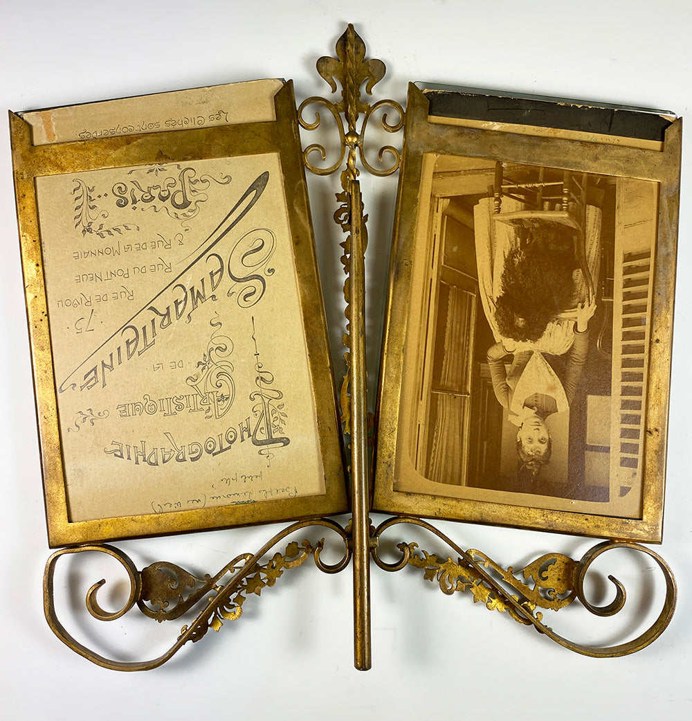 Fabulous Antique French Double Cabinet Card 10.5" Frame with Kiln-fired Champleve Enamel