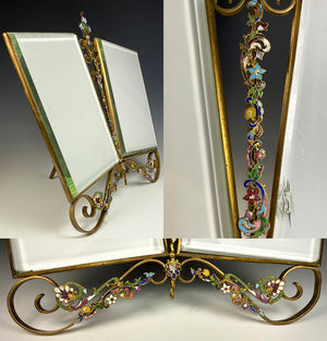 Fabulous Antique French Double Cabinet Card 10.5" Frame with Kiln-fired Champleve Enamel