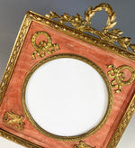 Antique French Empire 6" Frame, Wreath & Sphynx Applique on Silk, Napoleon III Era c.1850-70