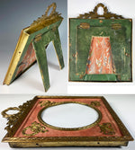 Antique French Empire 6" Frame, Wreath & Sphynx Applique on Silk, Napoleon III Era c.1850-70