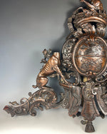 RARE Antique Carved Fronton, Holy See, Vatican City Crest with 3 Dogs, Whippets, Carved for Pope or Cardinal, 18th Century or Earlier