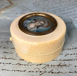 Antique Portrait Miniature on Ivory Box #2, Bonbon, or Snuff, Victorian Napoleon III Era Souvenir, c.1850-70