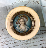 Antique Portrait Miniature on Ivory Box #2, Bonbon, or Snuff, Victorian Napoleon III Era Souvenir, c.1850-70