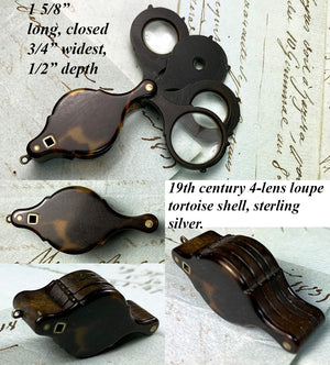 Antique French 4-Section Jeweler's Loupe, Napoleon III, 19th c. Tortoise Shell Pendant