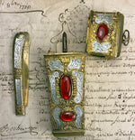 RARE c.1700s Georgian Chatelaine Necessaire, Carnelian, 12k Gold Knife, Mother of Pearl Etui, Vermeil