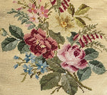 Antique Victorian Rose Needlepoint Panel made into 16.5" Throw Pillow, Down and Feather Fill