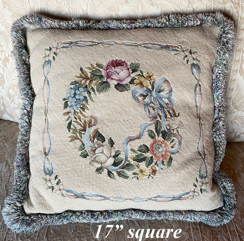 Vintage 17 Square Needlepoint and Petit Point Tapestry Throw Pillow, –  Antiques & Uncommon Treasure