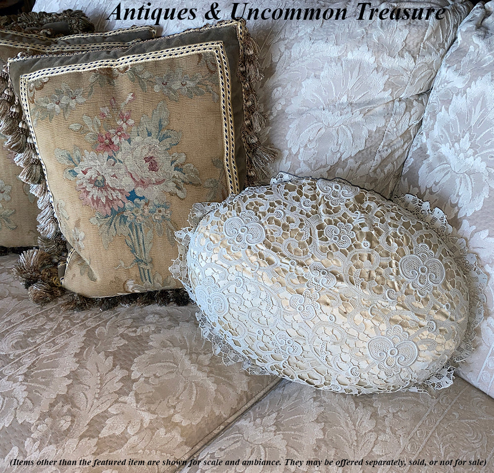 Antique Victorian 16" x 12" Handmade Bobbin Lace Sofa or Wedding Pillow, Lace Fringe Border