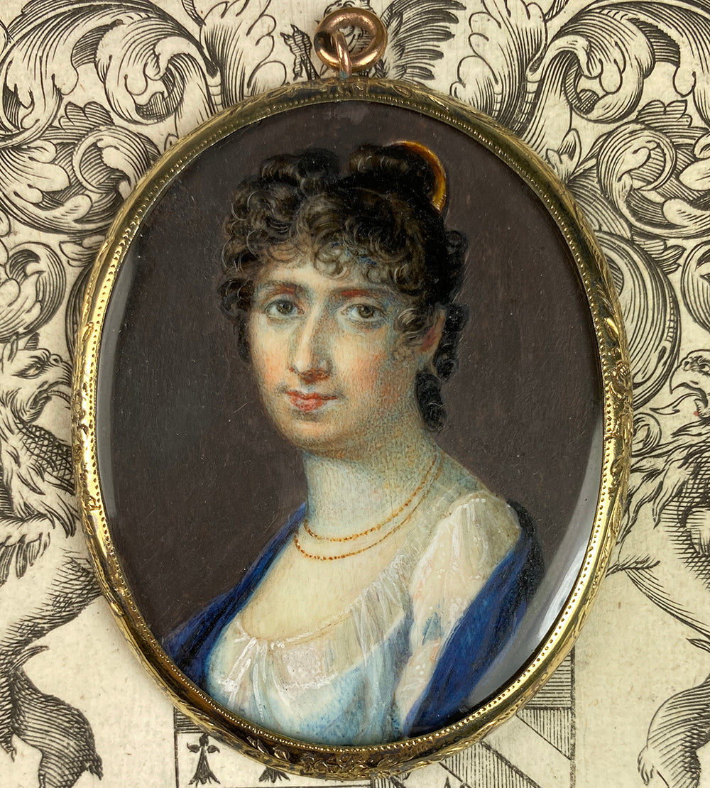Antique French Portrait Miniature 18k Pendant, Young Woman, Tiara and ...