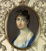 Antique French Portrait Miniature 18k Pendant, Young Woman, Tiara and Titan Haircut, Guillotine