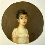 Antique c.1790 to 1810 French Portrait Miniature Young Girl, Guillotine Haircut, Titan, Big Brown Eyes