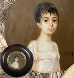 Antique c.1790 to 1810 French Portrait Miniature Young Girl, Guillotine Haircut, Titan, Big Brown Eyes