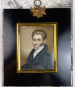 Antique Georgian Era Portrait Miniature of a Handsome Young Man, Blue Eyes, Beard