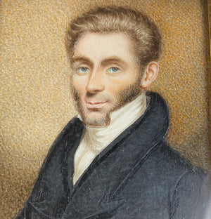 Antique Georgian Era Portrait Miniature of a Handsome Young Man, Blue Eyes, Beard