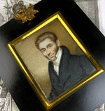 Antique Georgian Era Portrait Miniature of a Handsome Young Man, Blue Eyes, Beard