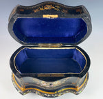 Fine Antique French Papier Mache Look Jewelry Box, Mother of Pearl and Hand Painted