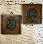 Antique French Gutta Percha Medallion Portrait Miniature Pair (2), Wood Frame, French Kings