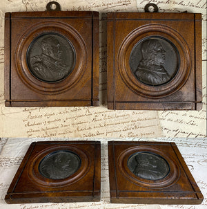 Antique French Gutta Percha Medallion Portrait Miniature Pair (2), Wood Frame, French Kings