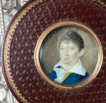 Rare c.1790-1820 French Snuff Box, 18k Pique, Mat, Portrait Miniature of a Young Boy, Child