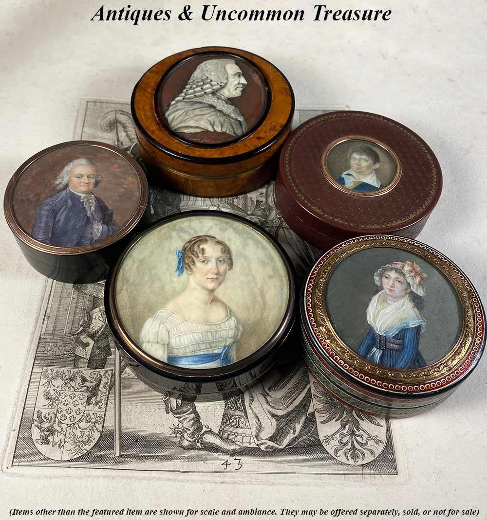 Rare c.1790-1820 French Snuff Box, 18k Pique, Mat, Portrait Miniature of a Young Boy, Child