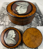 Antique French Burled Snuff Box, Portrait Miniature of a Judge or Avocat, Lawyer, c.1740s, Artist Signed