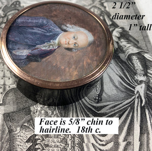 Superb Rare c.1750s to 1770s French Portrait Miniature, 18k Gold Rim, Gentleman in Powdered Wig