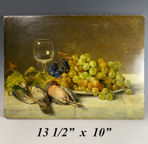 Superb Antique Nature Morte, Still Life Oil Painting on Board, Signed by Artist, Birds Fruit