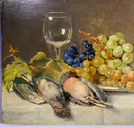 Superb Antique Nature Morte, Still Life Oil Painting on Board, Signed by Artist, Birds Fruit