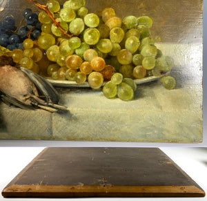 Superb Antique Nature Morte, Still Life Oil Painting on Board, Signed by Artist, Birds Fruit