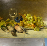 Superb Antique Nature Morte, Still Life Oil Painting on Board, Signed by Artist, Birds Fruit