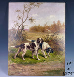 Superb Oil Painting on Wood Panel, Hunting Dogs, Spaniels in Wild, Frame is Wood, Albert Williams, British Artist