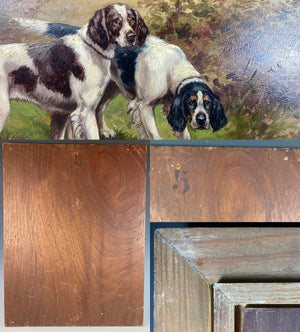 Superb Oil Painting on Wood Panel, Hunting Dogs, Spaniels in Wild, Frame is Wood, Albert Williams, British Artist