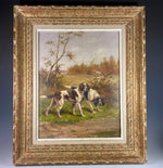 Superb Oil Painting on Wood Panel, Hunting Dogs, Spaniels in Wild, Frame is Wood, Albert Williams, British Artist