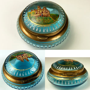 Antique Grand Tour Souvenir Patch Box, Bohemian Glass Trinket Box, Painted Castle on Glass