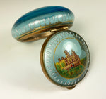 Antique Grand Tour Souvenir Patch Box, Bohemian Glass Trinket Box, Painted Castle on Glass