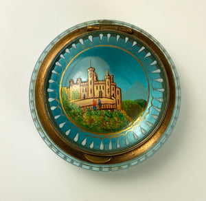 Antique Grand Tour Souvenir Patch Box, Bohemian Glass Trinket Box, Painted Castle on Glass