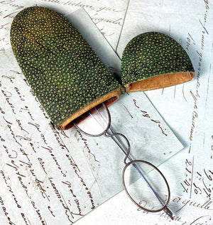 Antique c. 1750s Shagreen Spectacles Etui, Case, Original Glasses, Specs, Silver Fittings