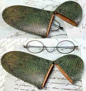 Antique c. 1750s Shagreen Spectacles Etui, Case, Original Glasses, Specs, Silver Fittings