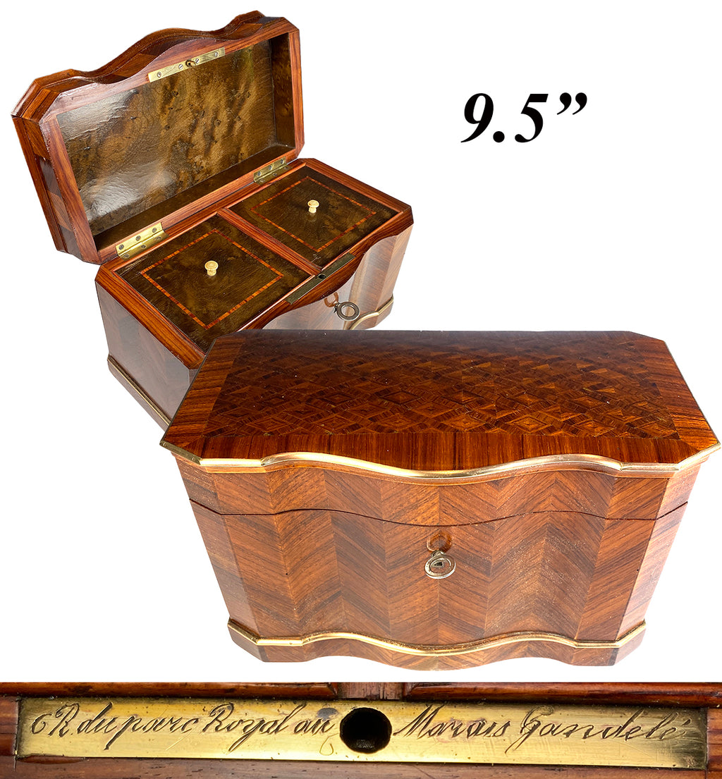 Superb Antique French Napoleon III Kingwood Box, Double Well Tea Caddy, c.1850-70