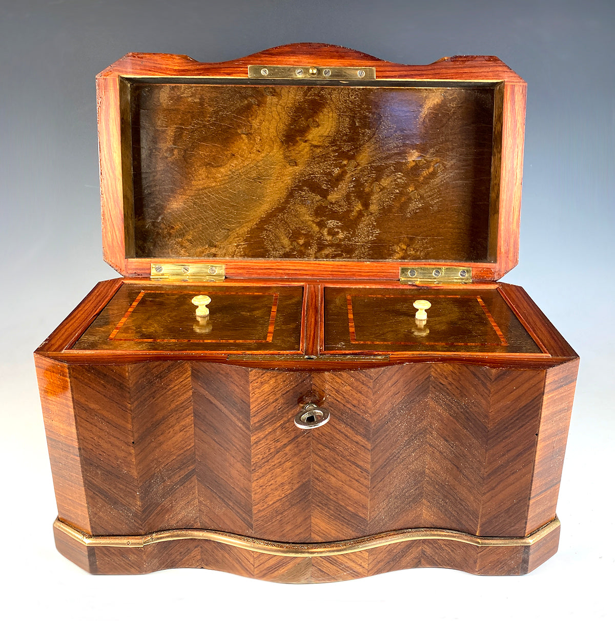 Superb Antique French Napoleon III Kingwood Box, Double Well Tea Caddy, c.1850-70