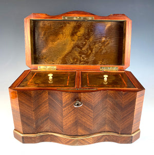 Superb Antique French Napoleon III Kingwood Box, Double Well Tea Caddy, c.1850-70