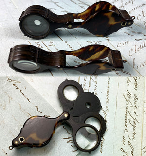 Antique French 4-Section Jeweler's Loupe, Napoleon III, 19th c. Tortoise Shell Pendant