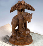 Rare Antique Swiss Black Forest Carved Bear, Candle or Epergne Stand - Make a Lamp!