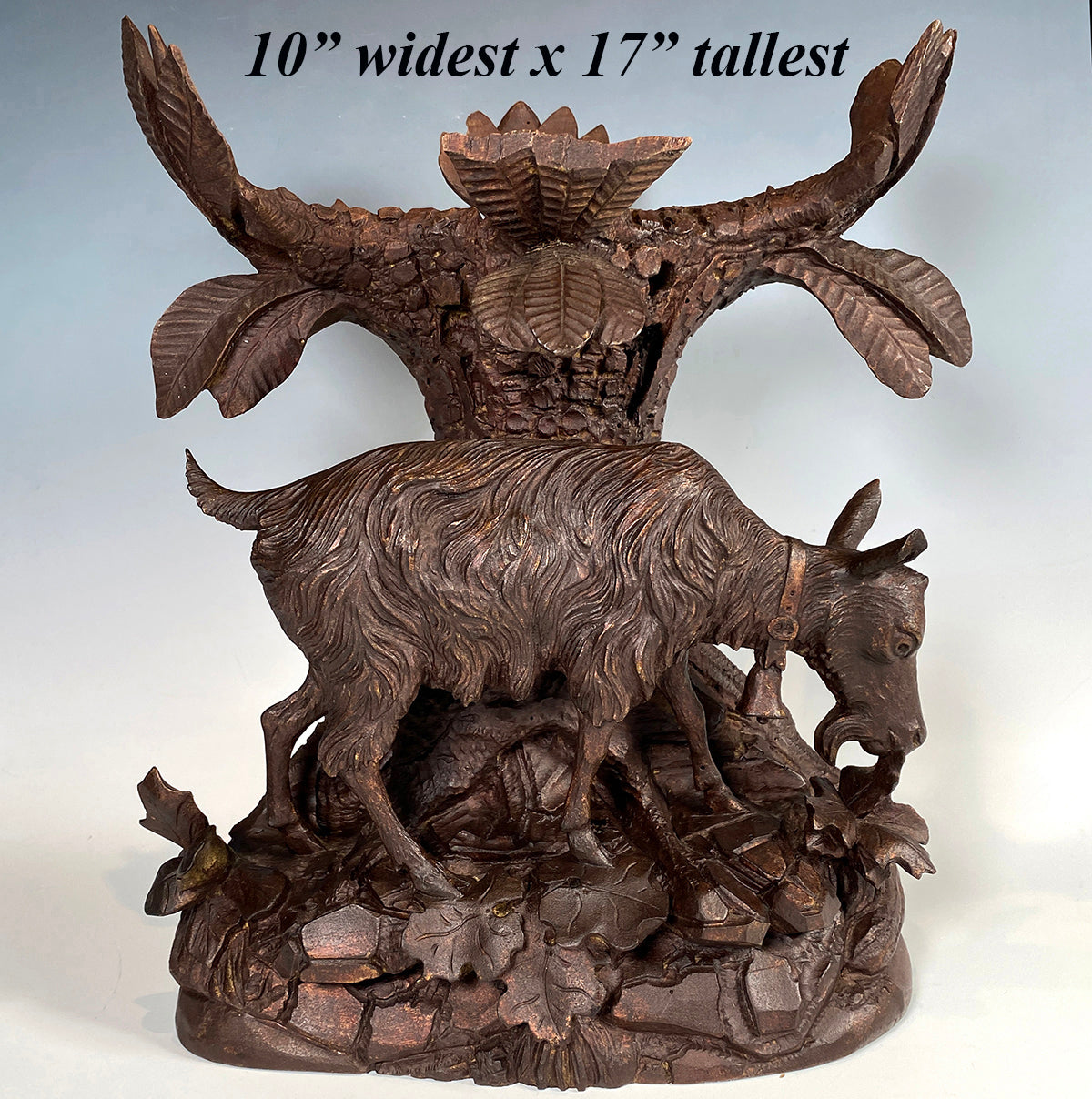 Huge 17" Tall Antique 19th Century Hand Carved Swiss Black Forest Stand for Oval Bowl, Goat