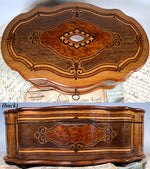 Huge 13.75" Antique French Marquetry Jewelry Chest, Box, Coffret Napoleon III Era c.1850-70s